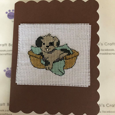 Puppy in Basket Cross Stitch Greeting Card