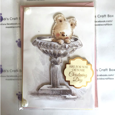 Christening Card with Bear in Font