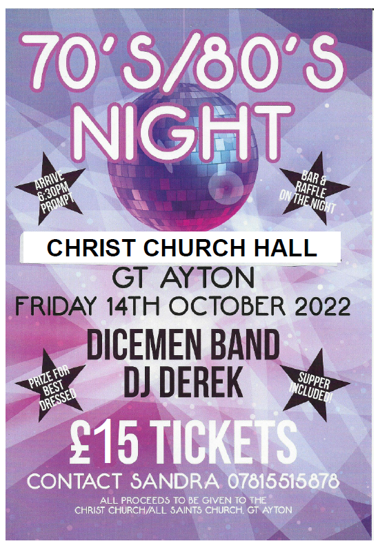 70s and 80s night at Christ Church Hall event poster